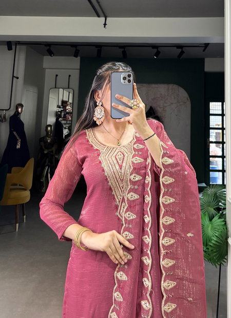 Pink Colour Silver Glory With Sequins And Thread Embroidery Work Top With Bottom Dupatta NNK3032 